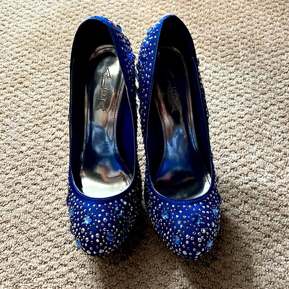 Alba heels with Blue Satin Peep Toe Beaded Stilettos size 7,5 - Picture 4 of 8